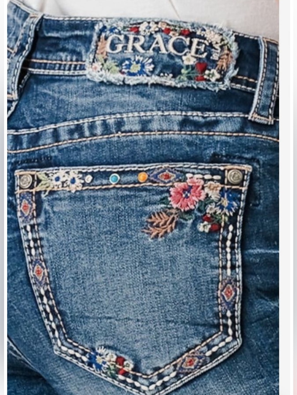 Grace in LA Floral Embroidery Denim Skinny Jeans